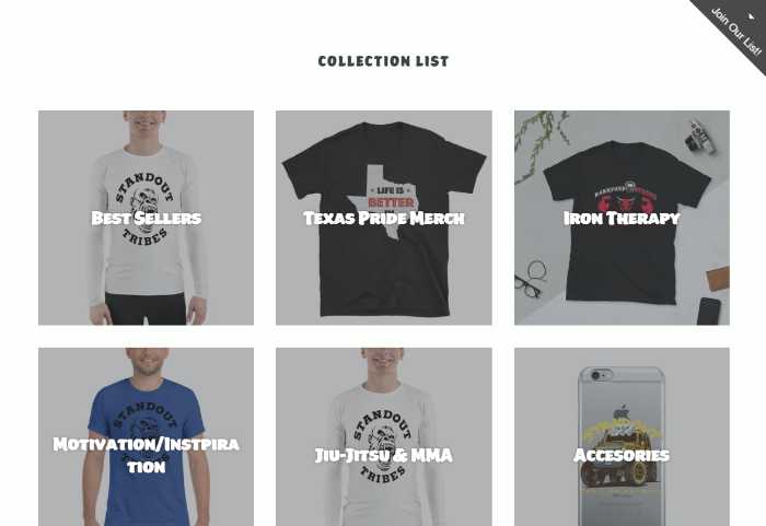 Standout Tribe's product collection page on Shopify