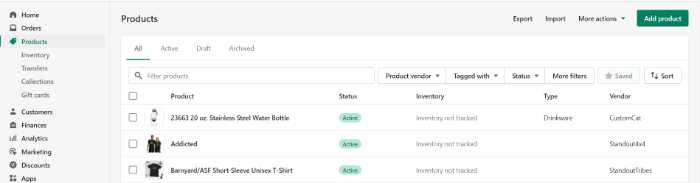 Adding products on Shopify dashboard
